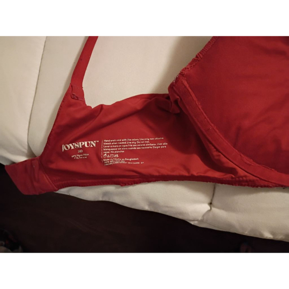 Women's Joyspun Bra Size 38D Red Lace Wireless Push-up Padded Bra - Picture 6 of 9